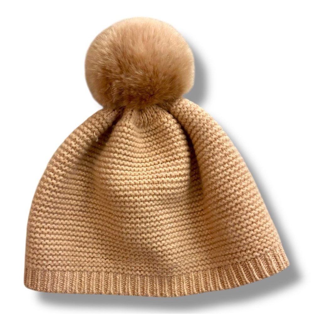 Henri Bendel Cashmere Knit Pom Beanie in blush pink